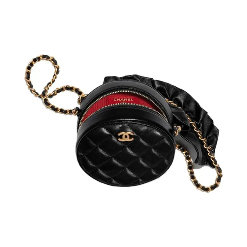 CHANEL 19Bag Sheepskin Round Bag, Crossbody Bag, Chain Bag, Shoulder Bag Women's Black-4
