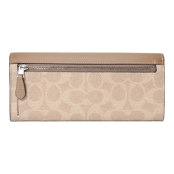 COACH Soft Wallet Coated Canvas With Leather Wallet Women's Taupe-3