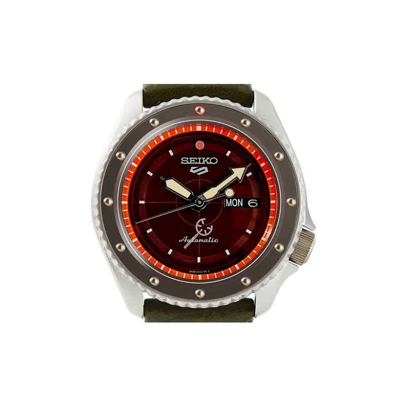 SEIKO SEIKO5 Collection Mechanical Movement Leather Strap Watch Men's Watches Red Watch Dial SRPF59K1-1