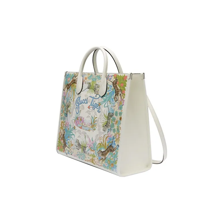GUCCI Leather Tote Bag, Shopping Bag, Shoulder Bag, Crossbody Bag, Handbag Medium Size Unisex White-1