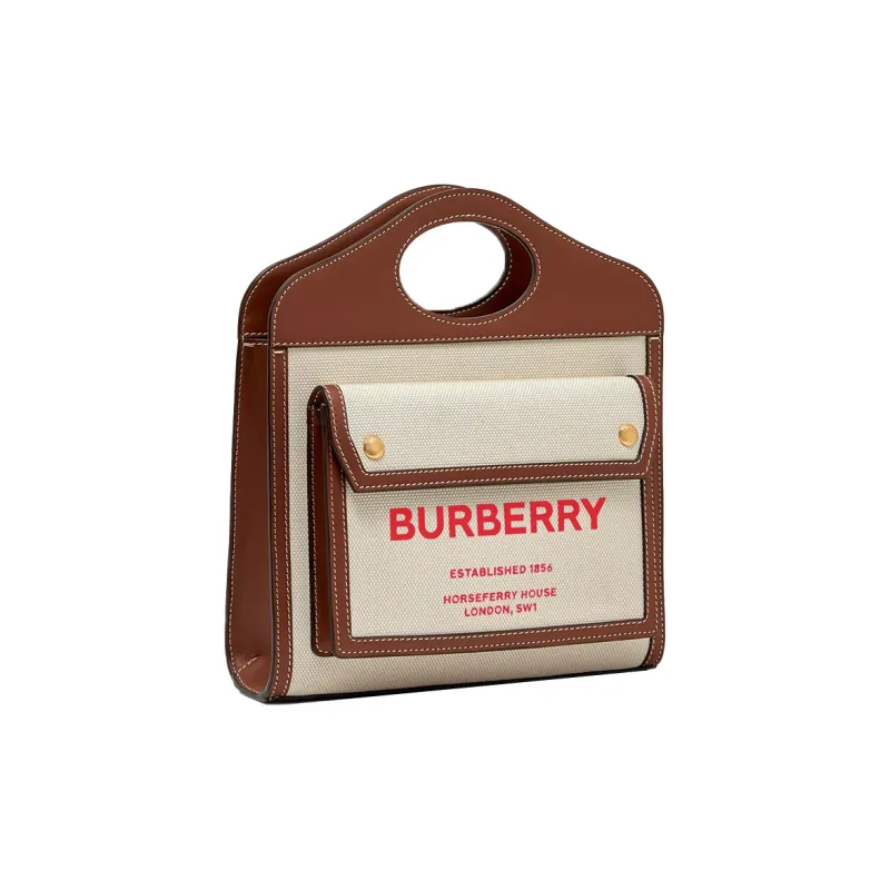 Burberry Pocket Bag Canvas With Leather Tote Bag Shopping Bag Shoulder Bag Crossbody Bag Handbag Mini Women's Tan-2