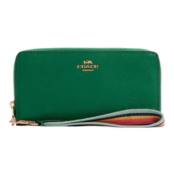 COACH Pebbled Leather Handheld Wallet Small Size Women's Green