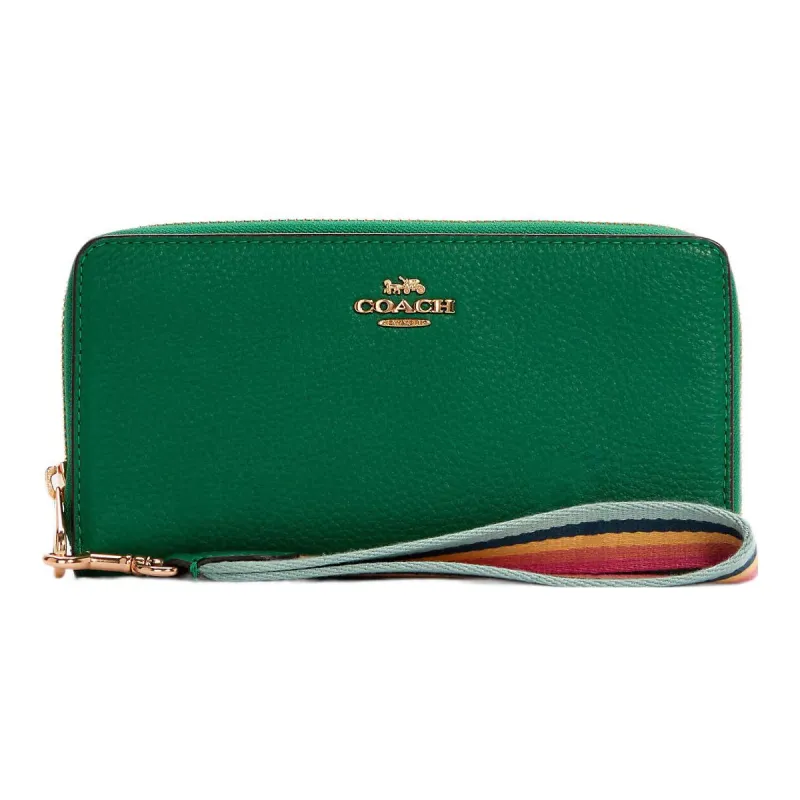COACH Pebbled Leather Clutch Wallet Trumpets Women's Green-0