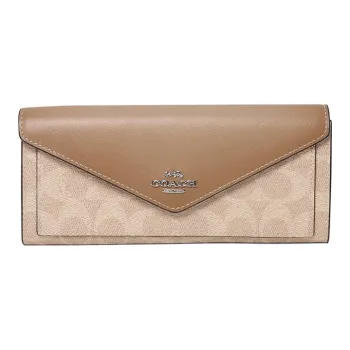 COACH Soft Wallet Coated Canvas With Leather Wallet Women's Taupe