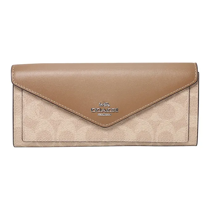 COACH Soft Wallet Coated Canvas With Leather Wallet Women's Taupe-0