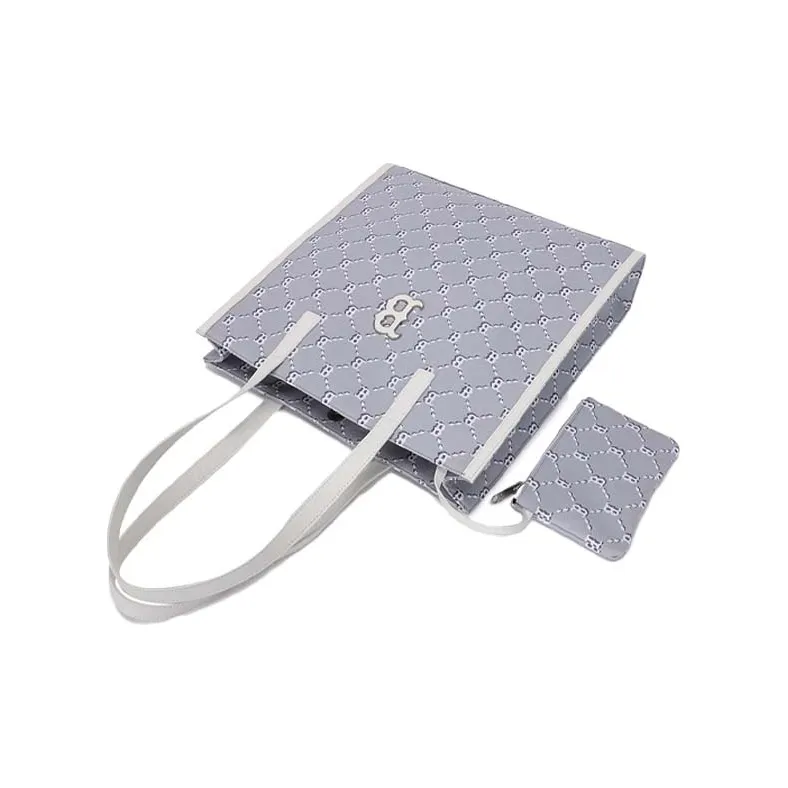 MLB Monogram Collection Fabric Combo Bag Tote Bag Shopping Bag Shoulder Bag Handbag Regular Unisex Gray White-3