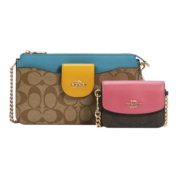 COACH POPPY Canvas With Leather Card Holder Combo Bag Shoulder Bag Crossbody Bag Women's Monogram Multicolor