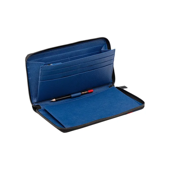 PRADA Cow Leather Clutches Wallets Men's Black-3