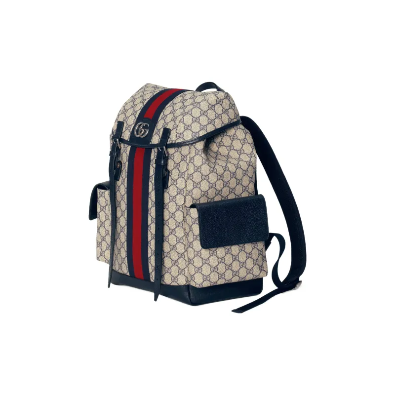 GUCCI Ophidia Canvas With Leather Backpack Medium Size Men's Beige/Blue-1