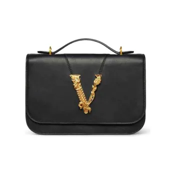 VERSACE Virtus Leather Shoulder Bag Crossbody Bag Women's Black