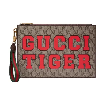 GUCCI Canvas With Leather Clutch Regular Men's Ebony/Brown