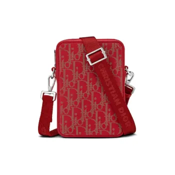 DIOR Cow Leather Messenger Bag Crossbody Bag Shoulder Bag Men's Red