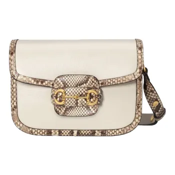 GUCCI Horsebit 1955 Leather Saddle Bag Shoulder Bag Crossbody Bag Small Size Women's White/Beige