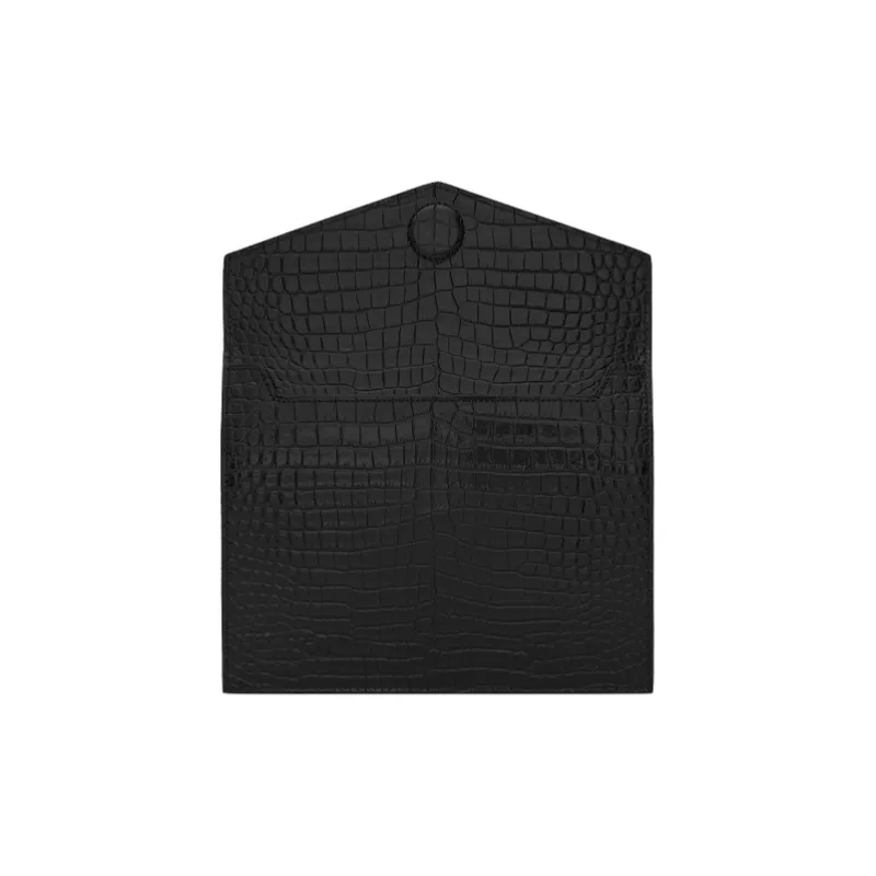 SAINT LAURENT UPTOWN Crocodile Pattern Embossed Leather Envelope Clutch Small Size Women's Black-3