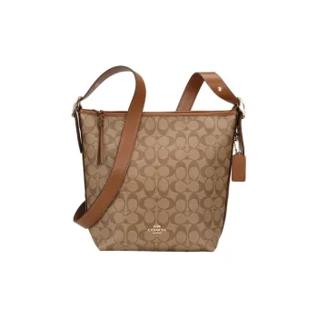 COACH Duffle Leather Shoulder Bag Women's Khaki Multicolor