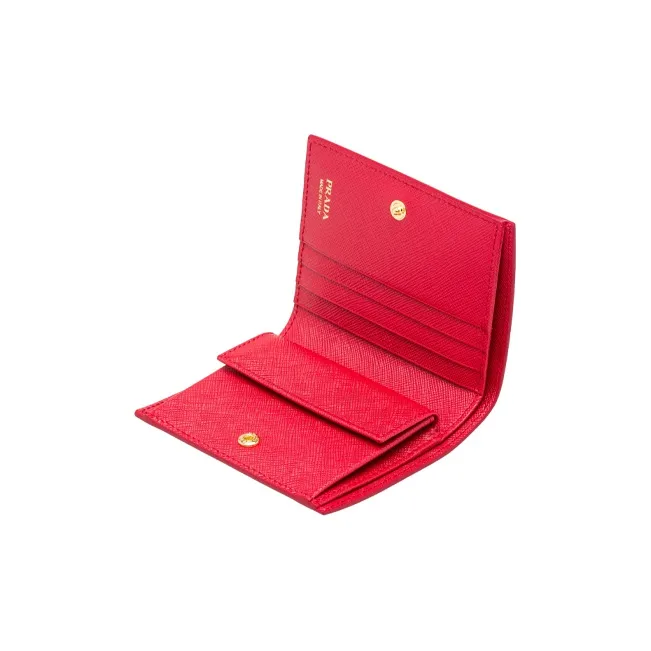 PRADA Saffiano Leather Wallet Small Size Women's Red-3