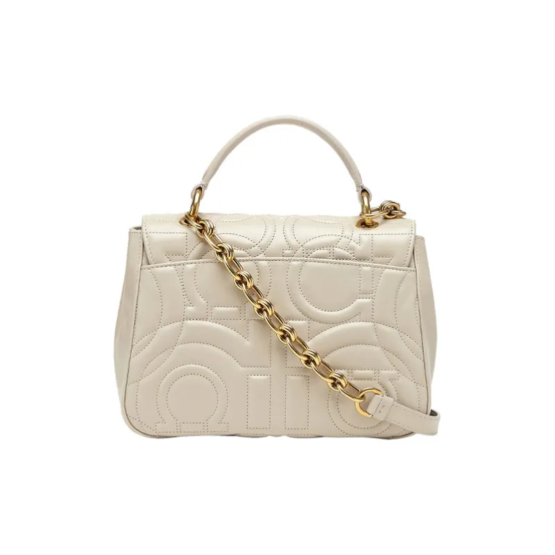 FERRAGAMO GANCINI Calfskin Camera Bag Portable Crossbody Bag Shoulder Bag Small Size Women's Ivory/Peony White-3