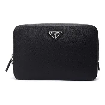 PRADA Saffiano Leather Clutch Men's Black