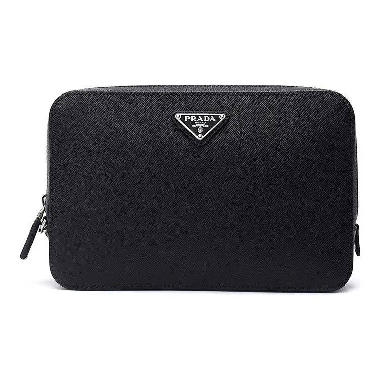 PRADA Saffiano Leather Clutch Men's Black-0
