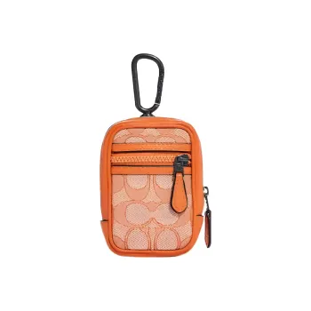 COACH Canvas With Leather Keychain Coin Purse Bag Accessory Women's Orange