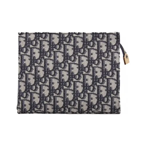 DIOR Cow Leather Clutch Unisex Beige/Blue