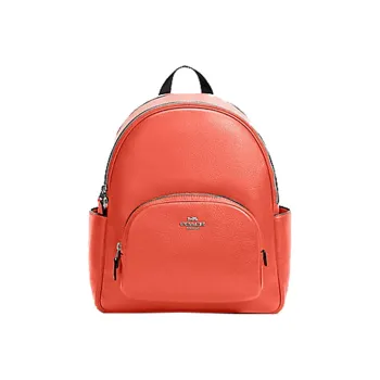 COACH Court Pebbled Leather Backpack Medium Size Women's Orange Red