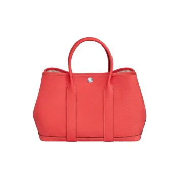 HERMES Garden Party 30 Country Cow Leather Garden Handbag Women's Orange Red
