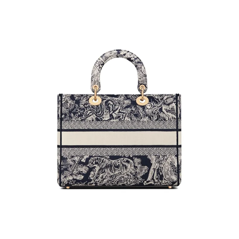 DIOR Lady Dior Embroidery Dior Bag Shoulder Bag Crossbody Bag Handbag Large Size Women's Blue-3
