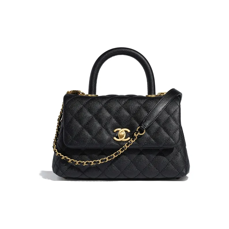 CHANEL Coco Handle Grain Embossed Cow Leather Crossbody One Shoulder Handbag Trumpets Women's Black-0