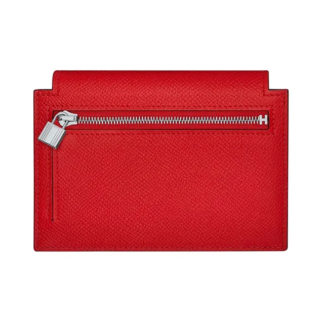 HERMES Kelly Pocket Cow Leather Wallet Women's Bright Pink/Shansiba Island Blue-1