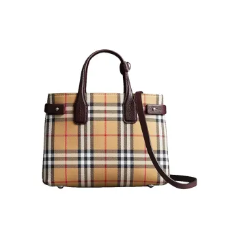 Burberry Banner Tote Leather Small Deep Claret