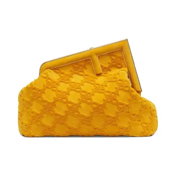 FENDI Fendi First Suede Patchwork Nappa Leather Clutches Shoulder Bag Crossbody Bag Medium Size Women's Yellow