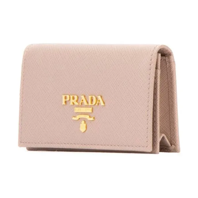 PRADA Saffiano Leather Card Holder Wallet Women's Pink-1