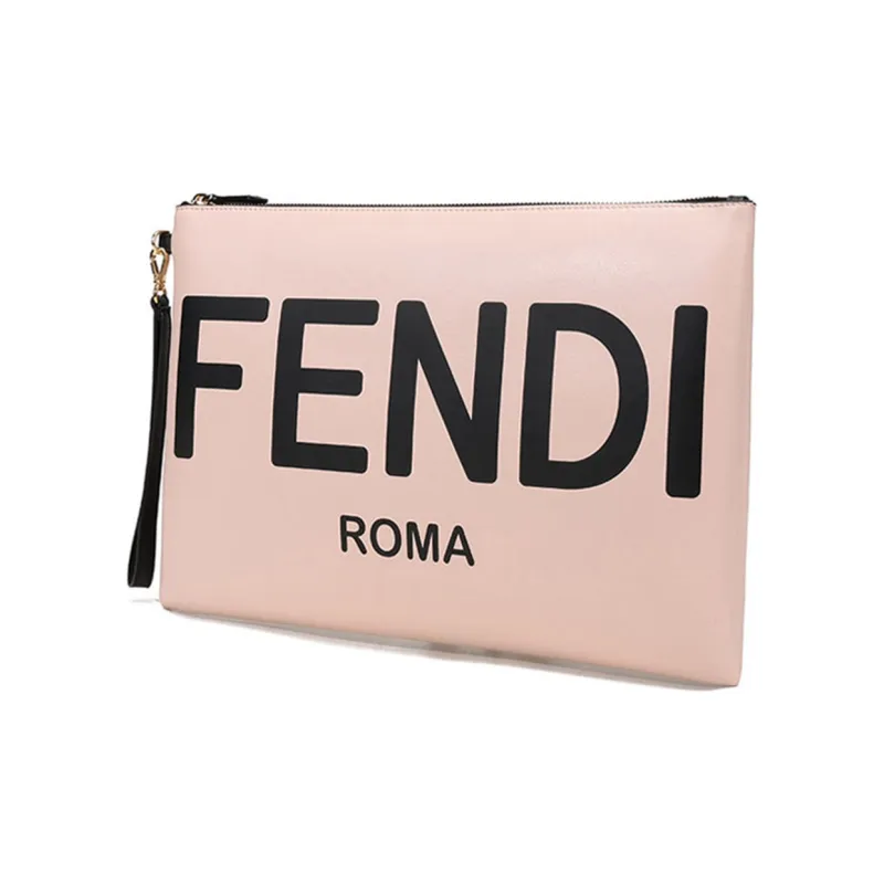 FENDI Leather Clutch Tubas Women's Pink/Black-1