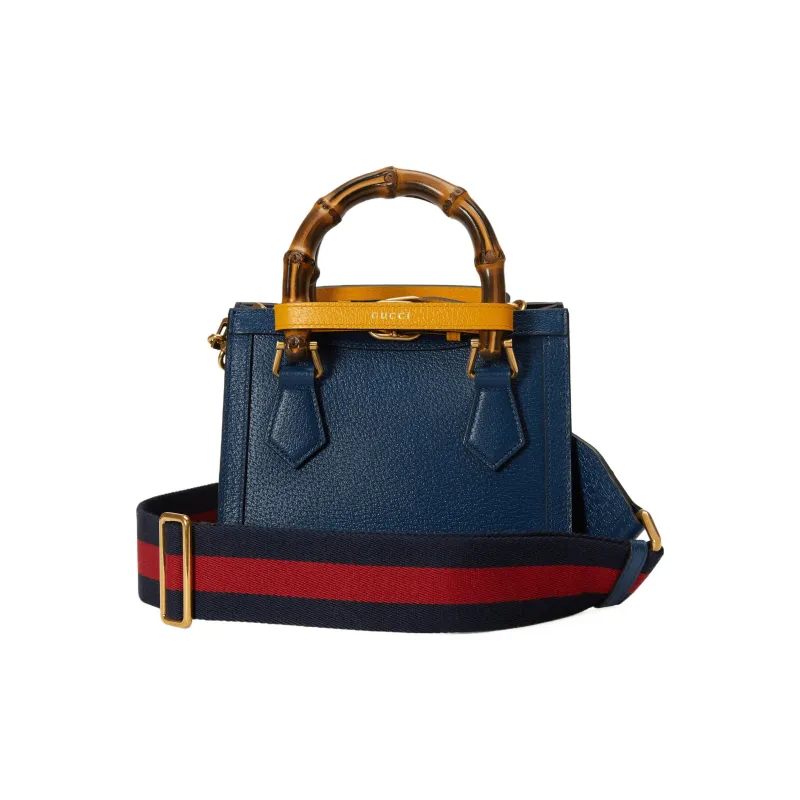 GUCCI Diana Leather Tote Bag Shopping Bag Shoulder Bag Crossbody Bag Handbags Mini Women's Blue-4