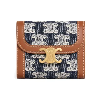CELINE Triumphal Arch Denim Fabric Wallet Women's Marine Blue