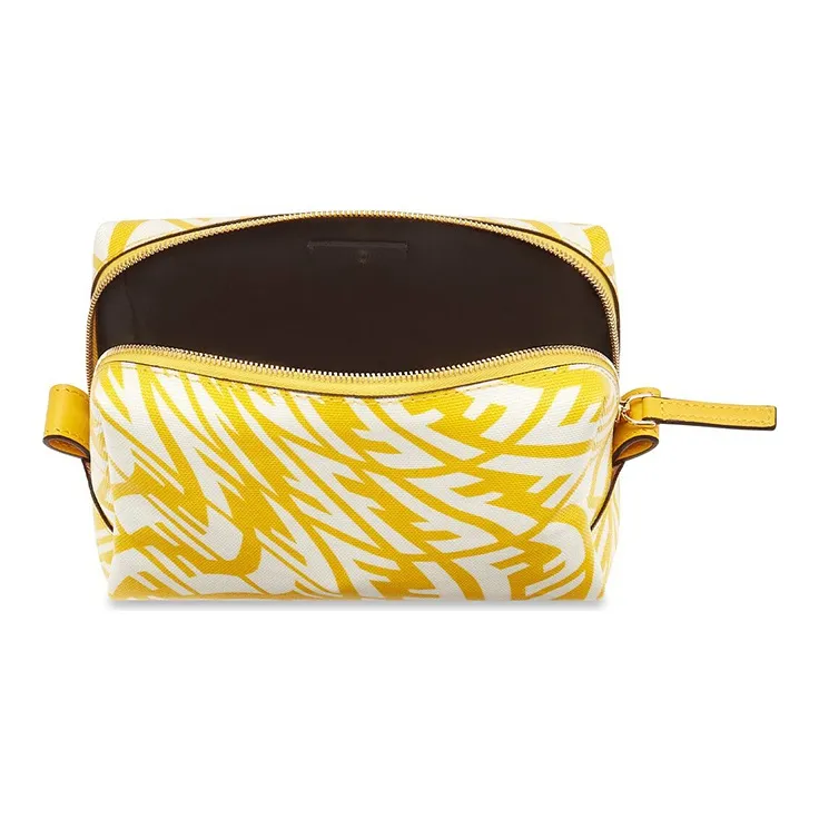 FENDI Cotton-Polyurethane Calfskin Toiletry Bag Clutch Makeup Bag Small Size Women's Yellow-2