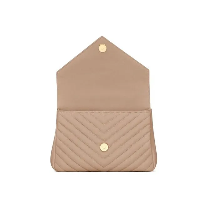 SAINT LAURENT College Quilted Leather Shoulder Bag, Crossbody Bag, Handbag Medium Size Women's Dark Beige-4