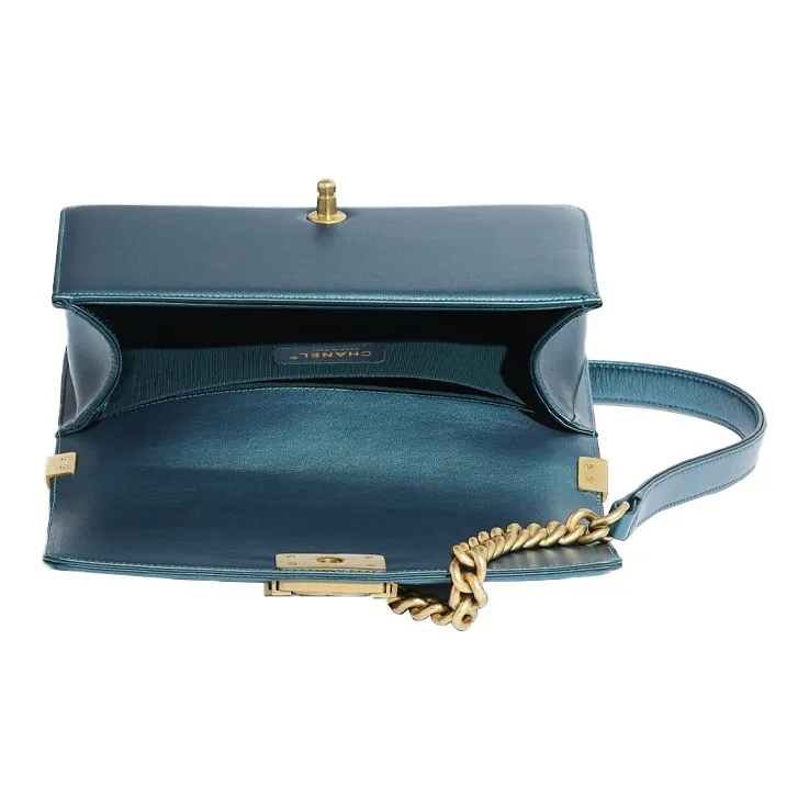 CHANEL Leboy Grain Embossed Calfskin Flap Bag, Crossbody Bag, Shoulder Bag Women's Marine Blue-1