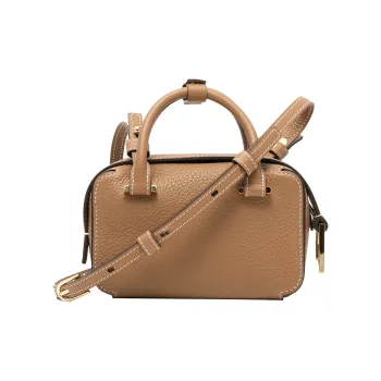 Delvau Cool Bo Textured Calfskin Shoulder Bag Crossbody Bag Handbag Extra Mini Women's Caramel Brown