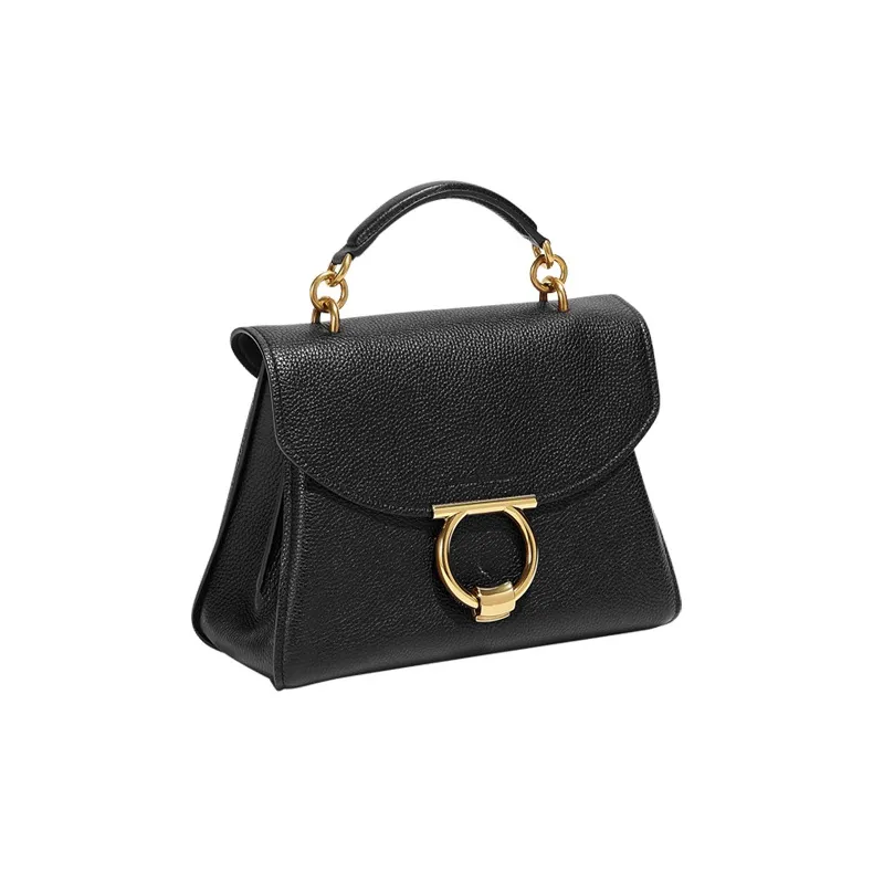 FERRAGAMO GANCINI Natural Grain Leather Handbag, Shoulder Bag Mini Women's Black-1