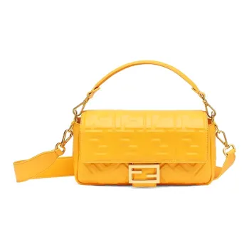FENDI Baguette Nappa Leather Shoulder Bag Medium Size Women's Orange