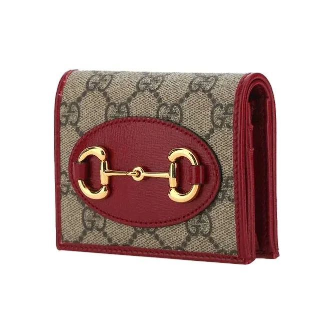 GUCCI Canvas With Leather Card Holder Wallet Unisex Ebony & Red-1