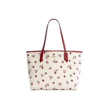 COACH City Coated Canvas With Smooth Leather Tote Bag, Shopping Bag, Shoulder Bag, Handbag Tubas Women's White