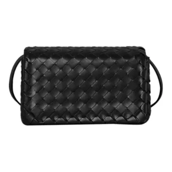 Bottega Veneta Lambskin Messenger Bag, Shoulder Bag Small Size Women's Black