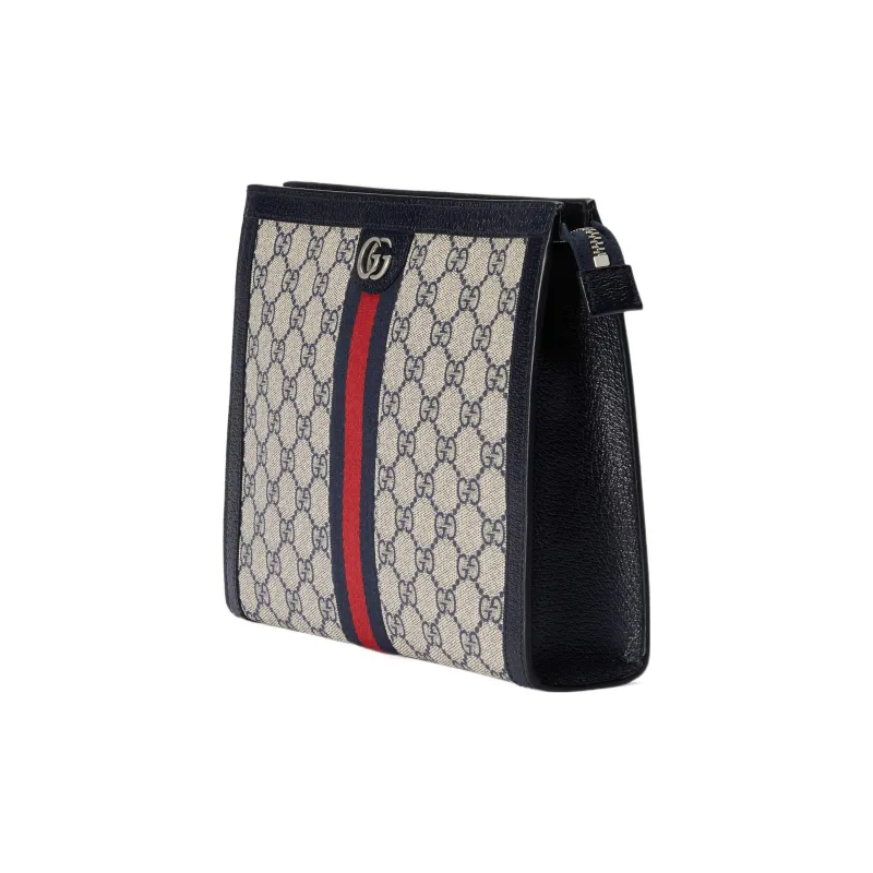 GUCCI Canvas With Leather Clutch Unisex Blue-1