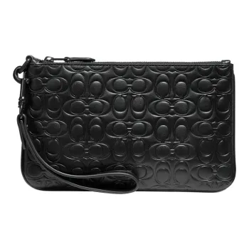 COACH Phone Delicate Calfskin Wrist Bag Cell Phone Pouch Clutch Medium Size Men's Black