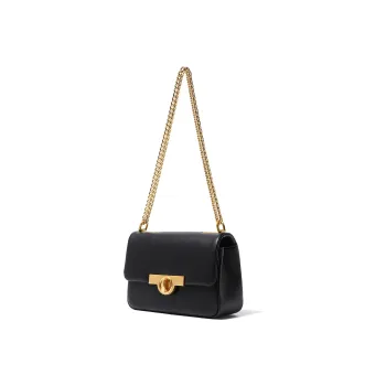 Miss Kung Genuine Leather Cow Leather Chain Bag Shoulder Bag Small Square Bag Crossbody Bag Regular Women's Black