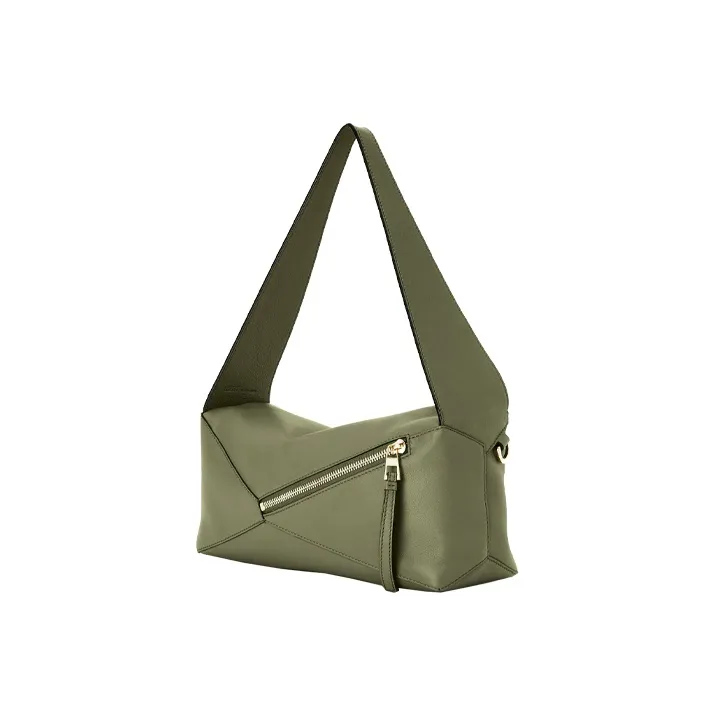 LOEWE Puzzle Hobo Bag In Nappa Calfskin Avocado Green-4