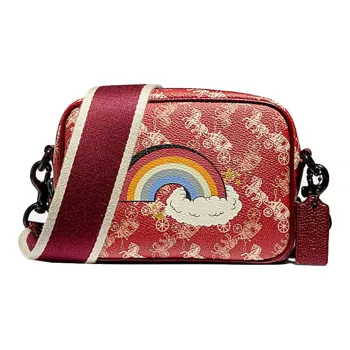 COACH Camera Canvas With Leather Camera Bags Shoulder Bag Crossbody Bag Small Size Women's Red